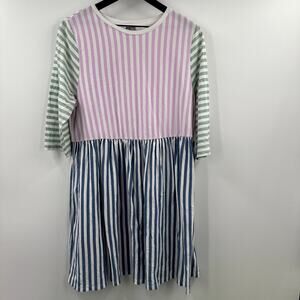 ASOS Striped Colorblock Midi Dress in Pink, Blue & Mint